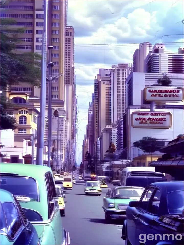 a street filled with lots of traffic next to tall buildings real image 