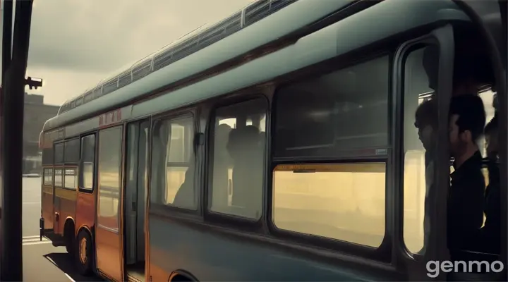 Trying to escape: The three friends are trying to jump out of the bus, but the doors and windows are closed.