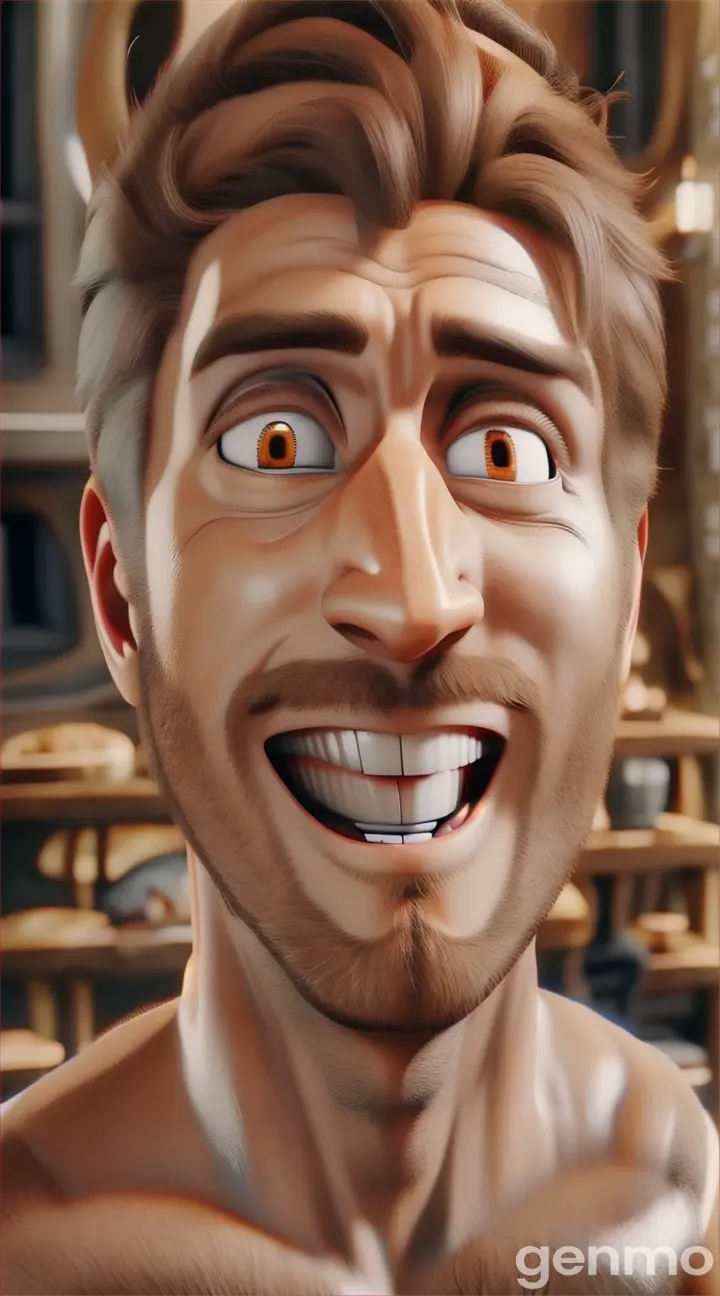 imagine prompt: 3D, personality: [Illustrate a close-up of the husband's face, his eyes sparkling with excitement and surprise, as he anticipates the delicious meal his wife just mentioned. A wide smile spreads across his face, conveying sheer delight at the thought of the food.] unreal engine, hyper real 