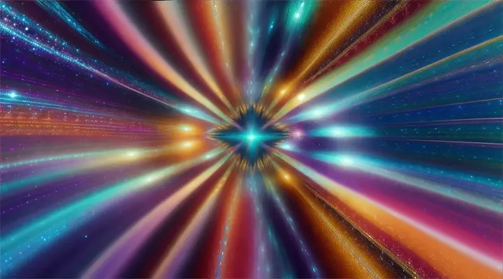 A woman in an iridescent, flowing dress dancing among the stars on the surface of an ocean planet