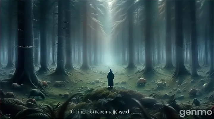 a person standing in the middle of a forest