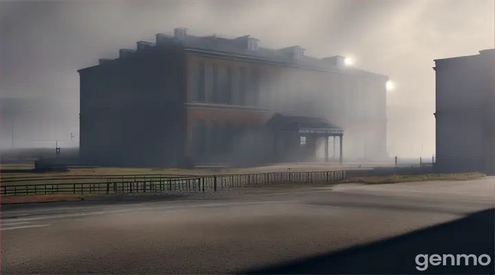 6. **The Final Scene**: A misty morning at the college back site, with police tape surrounding the area. The college building looks even more desolate in the early light. A group of people, including police officers and college staff, stand in the background, discussing the mysterious disappearance. The atmosphere is heavy with unanswered questions.