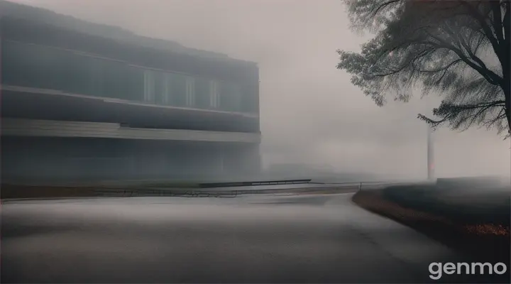 6. **The Final Scene**: A misty morning at the college back site, with police tape surrounding the area. The college building looks even more desolate in the early light. A group of people, including police officers and college staff, stand in the background, discussing the mysterious disappearance. The atmosphere is heavy with unanswered questions.