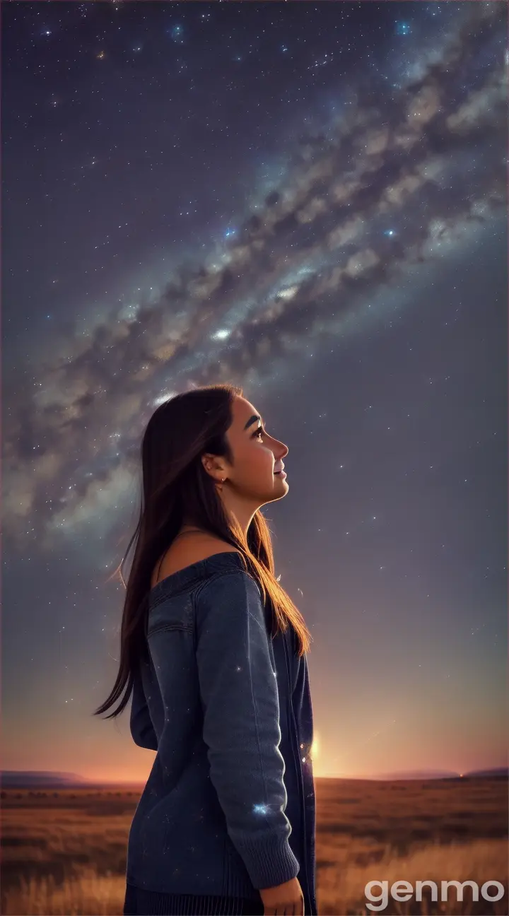 A person looking up at a starry sky, with a hopeful expression, symbolizing the unwavering commitment to never giving up on their dreams.






