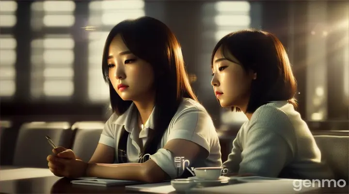 Cinematic, Ji-eun confessing everything to her father, realistic photography, heart-wrenching and sorrowful atmosphere, soft indoor lighting --ar 16:9