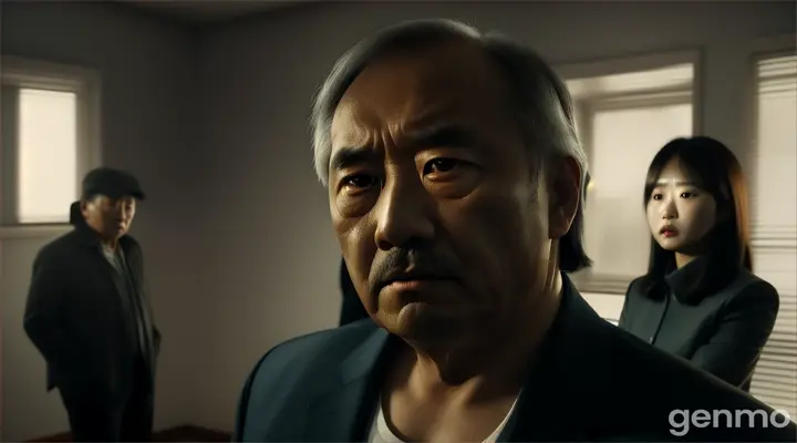 Cinematic, Ji-eun’s father reacting with disbelief and anger, realistic photography, intense and dramatic atmosphere, dark indoor light --ar 16:9