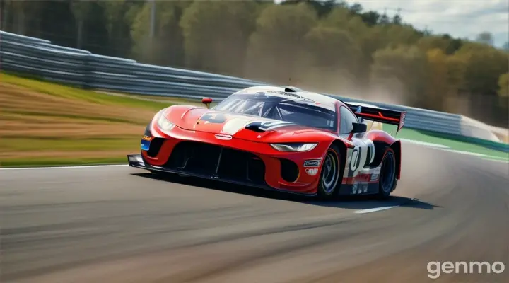 View of a high-speed race car driver leaning into a sharp turn, motion blur in foreground 16:9