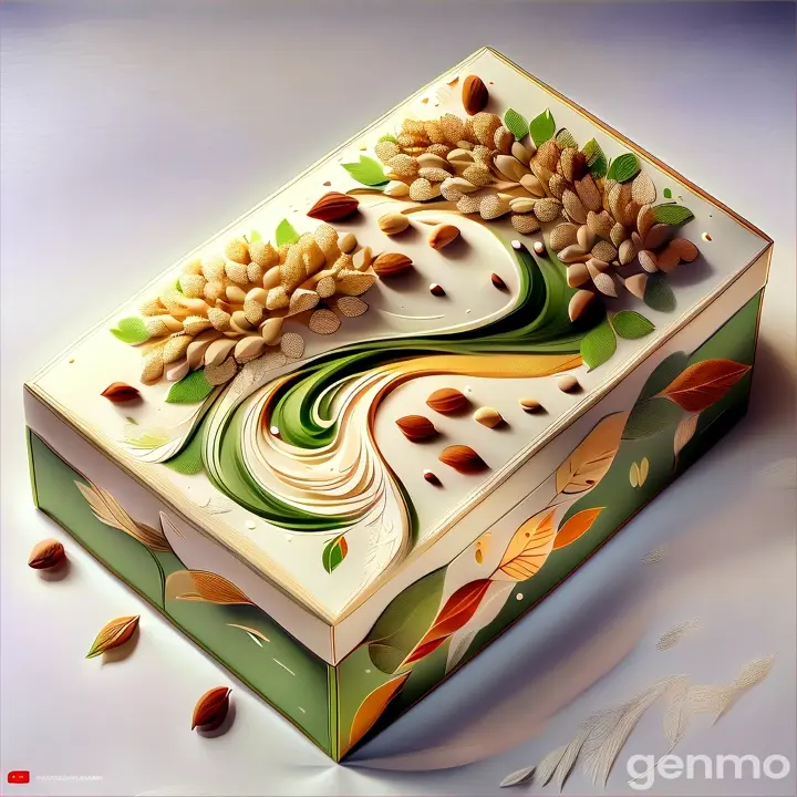 a decorative box with nuts and leaves painted on it