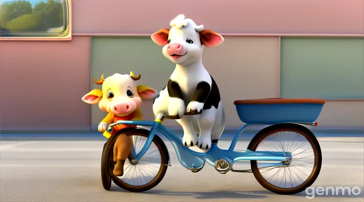 3D cartoon baby cow ,puppy drive bike