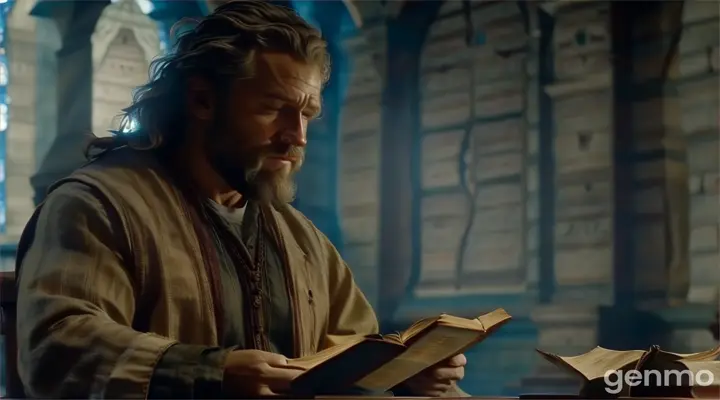 a man sitting at a table reading a book