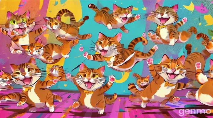 a bunch of cats that are jumping in the air