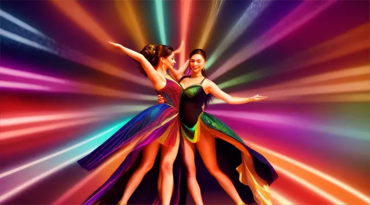 2 mujeres bellas bailando juntas.