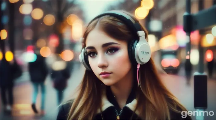 Beautiful girl wearing headphones, Feeling focused