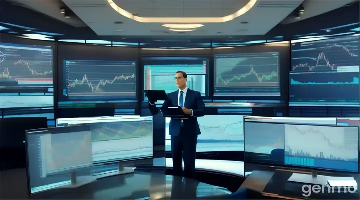 You’re in a modern office, surrounded by multiple computer screens displaying charts and market data. The focus is on a financial expert, who is analyzing information about emerging sectors and presenting the tools and resources that can help you monitor these markets.