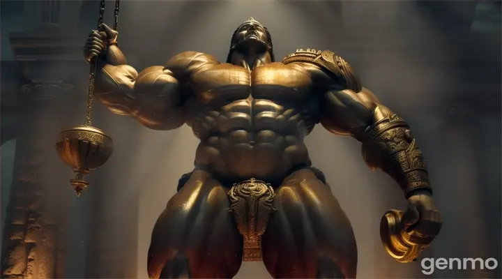 Hercules lifting the world using his immense strength, is depicted lifting the world. his body strained under the enormous weight.