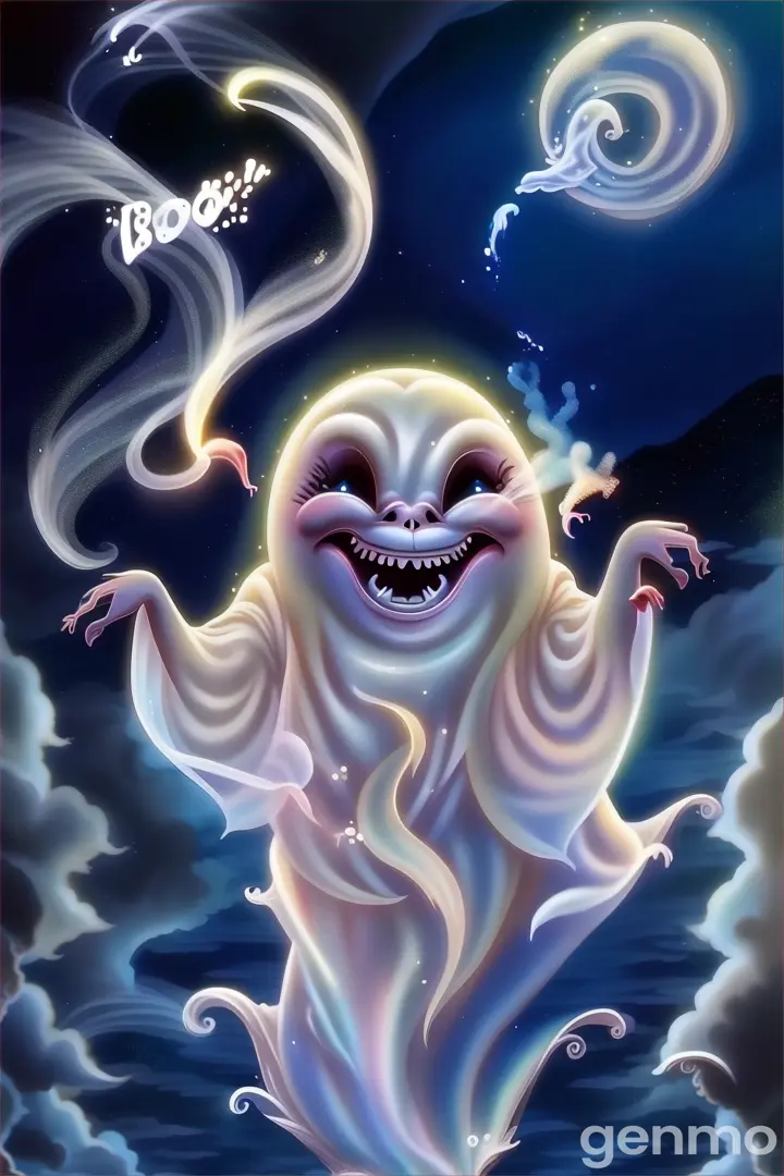 a cartoon ghost with smoke coming out of its mouth