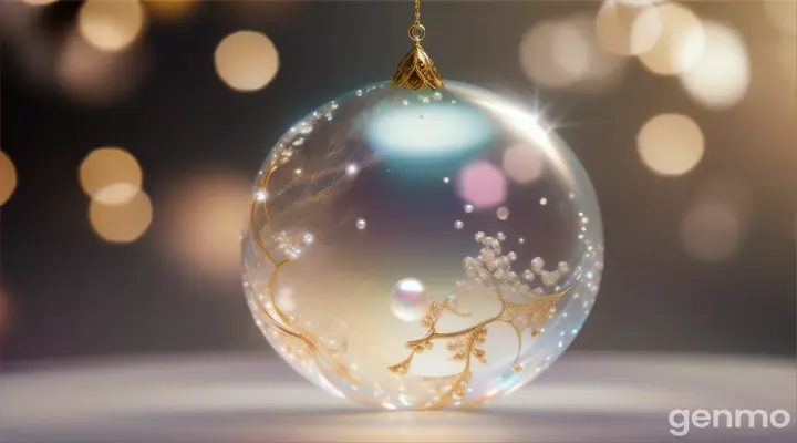 A detailed shot of the pearl, with small particles floating in the air. (Hyper-real, Photo-realistic, Hyper-detailed, Cinematic, 16:9, Ultra 8K)