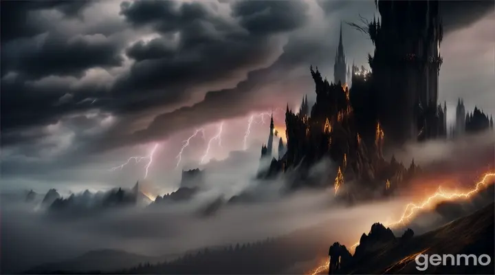 Kaleras' Attack: Describe how dark clouds gather, and the once beautiful sky turns ominous as Kaleras begins his assault on the fairy world using dark magic.


















