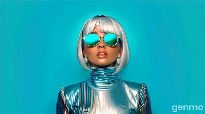 a woman with white hair and blue sunglasses