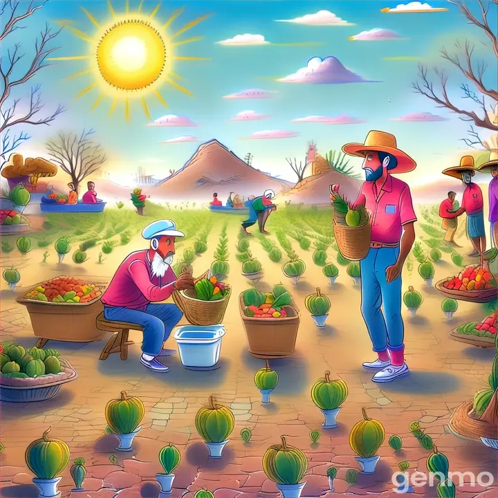 a painting of a man selling fruit to another man run