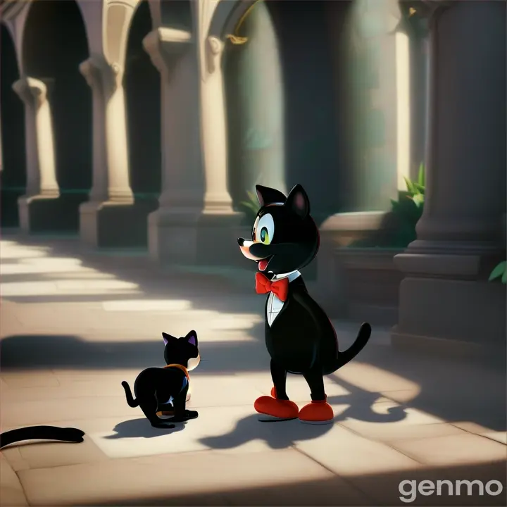 **The Challenge of Shadows:** What kind of game does the black cat challenge Mickey to in order to escape its realm?