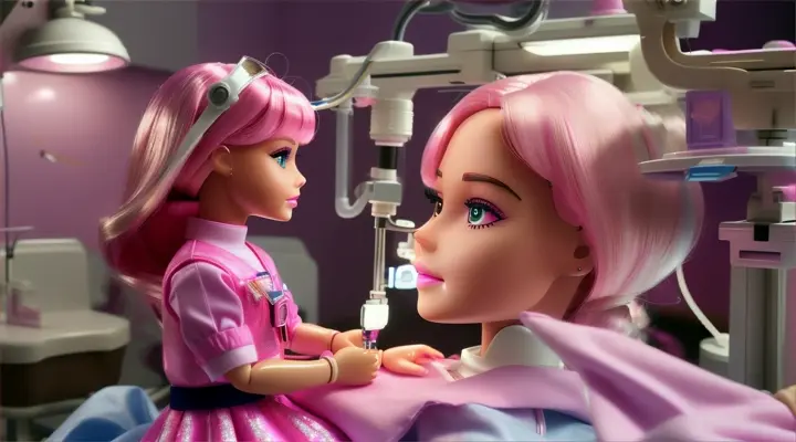  realistic:kidssong:barbie pink hair : Again, as a doctor, this time performing surgery on a toy.