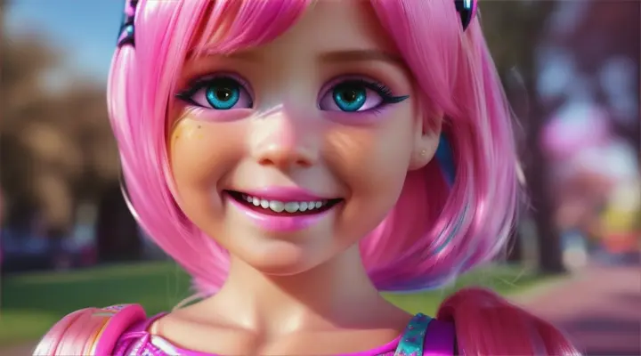  realistic:kidssong:barbie pink hair :A playful montage of them switching roles rapidly.