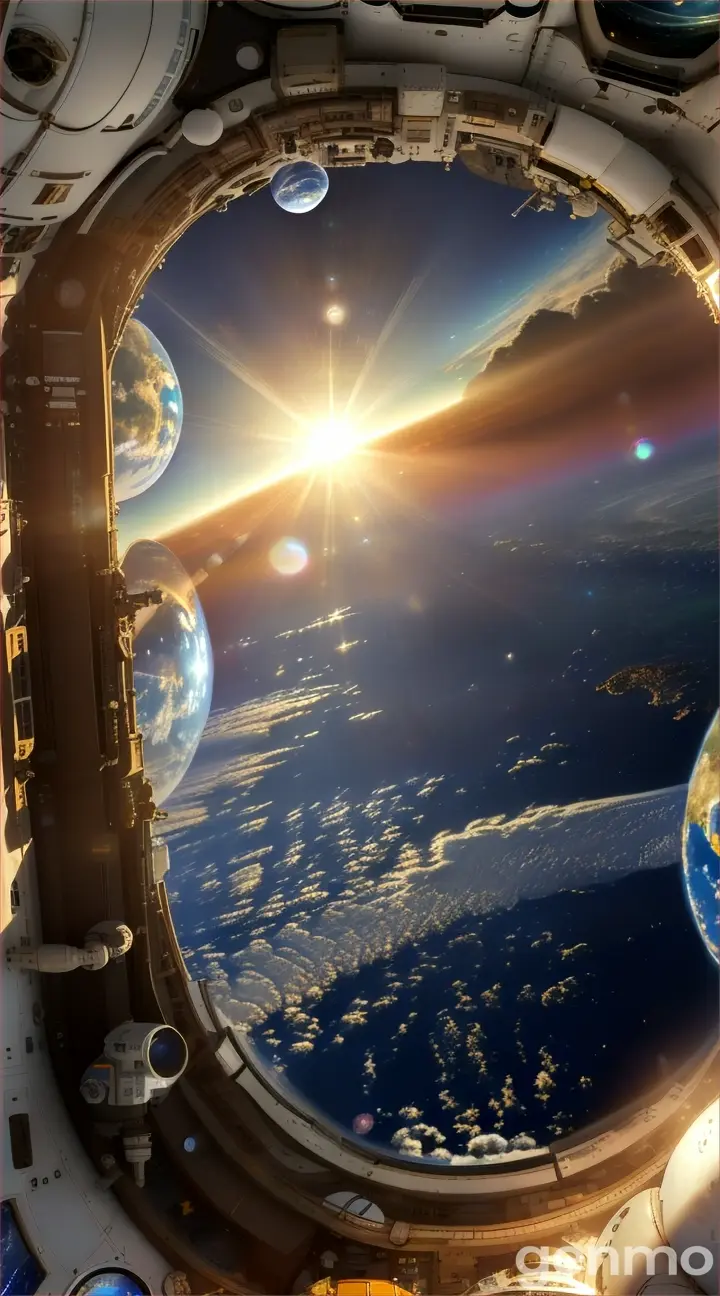 Photo realistic 4k view of a window looking out at planet earth 