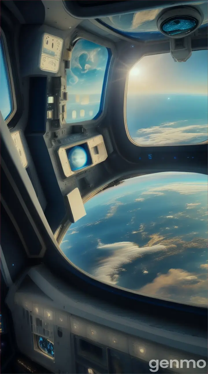 Photo realistic 4k view of a window looking out at planet earth 