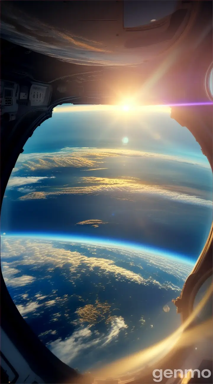 Photo realistic 4k view of a window looking out at planet earth 