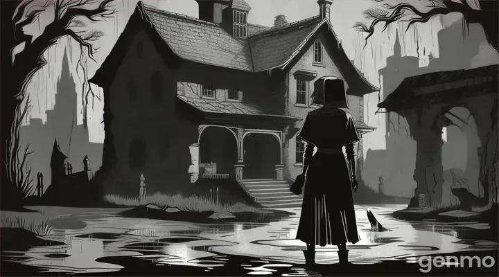 Horror woman water well black shadow cartoon video 