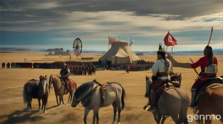 Historical representation of the year 1445 AD of the Sioux, Dakota, Lakota and Nakota peoples, who mainly inhabited the Great Plains of North America before the arrival of the Europeans.