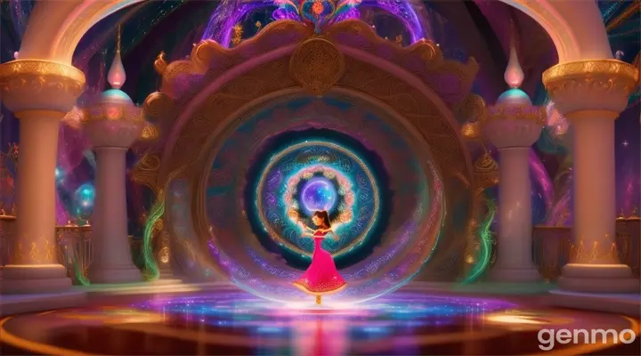 Before princess sofia could say a word, the portal swirled and pulled her inside, and she tumbled into a new and fantastical world. When Sofia opened her eyes, she was no longer in Enchancia but in a magical realm filled with vibrant colors and enchanting melodies.

   3d animation

