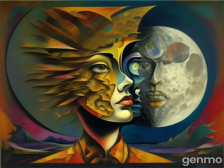 the moon, Artwork inspired by Dave Mckean, intricate details, oil painted, surreal bizarre, cubism, high quality 
