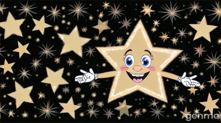 a cartoon star with a happy face surrounded by stars