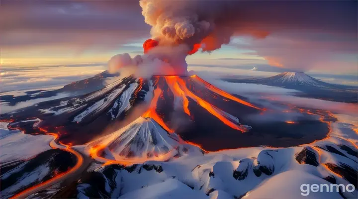 Snow on an erupting volcano