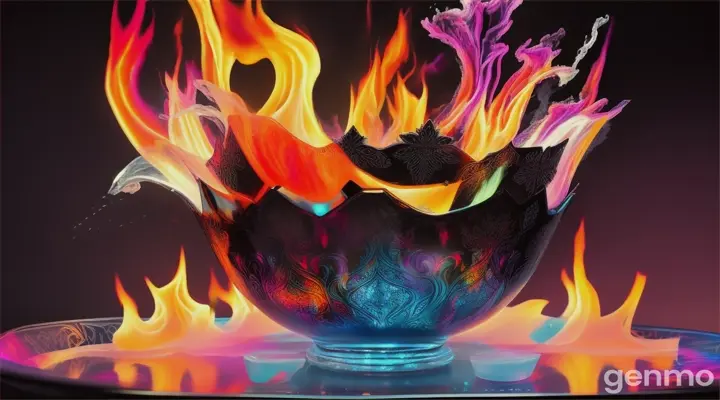 A salad bowl full of ice and flames