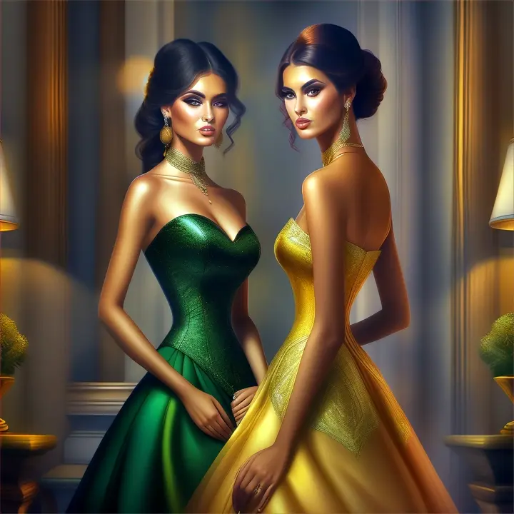 a painting of two women in evening dresses