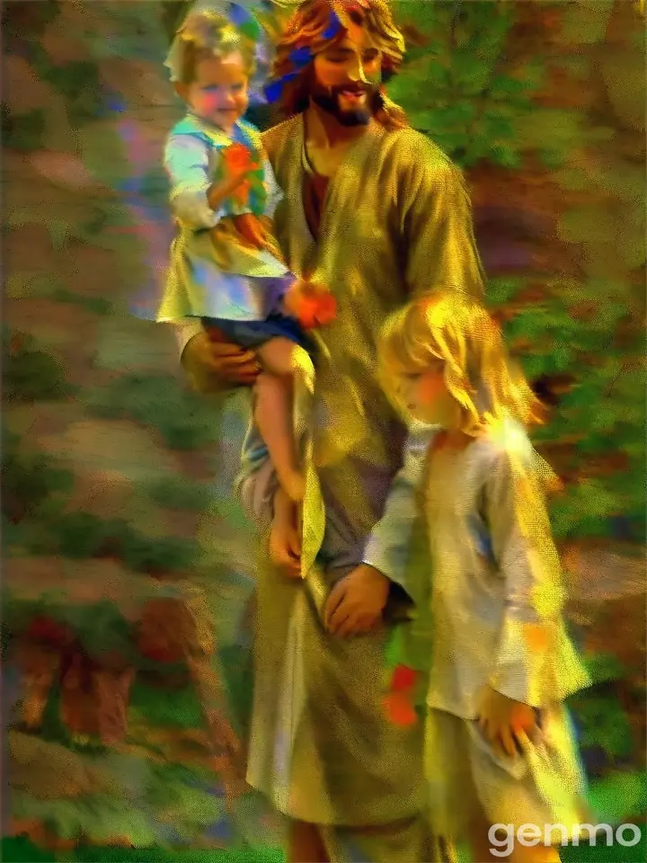 a painting of jesus holding a child