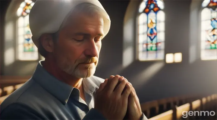 farmer inside the church praying for his plantation