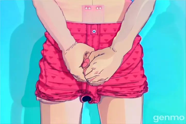 a person in red shorts holding their hands together