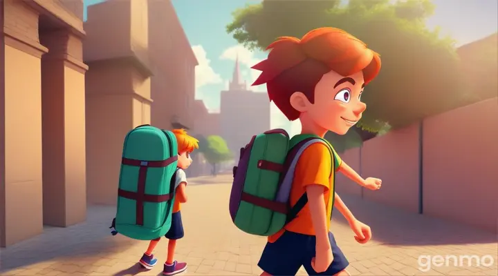 Cartoon boy walking to school