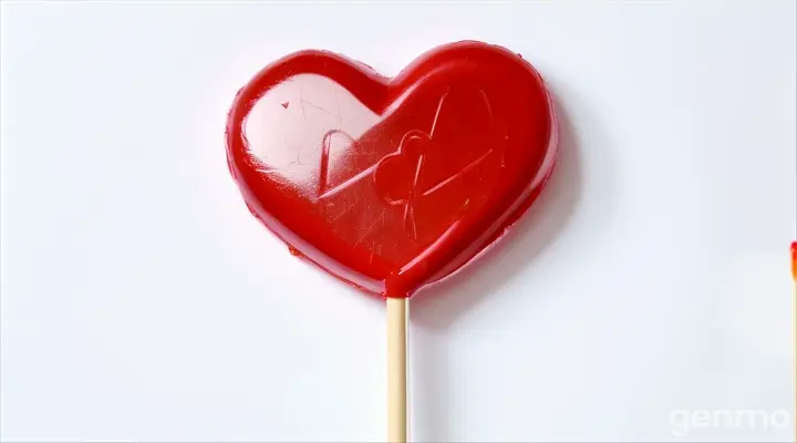 a heart shaped melted lollipop spinning on a stick