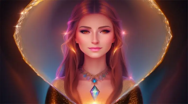 Beautiful real woman in Crystal cave illuminated by luminous stones, sparkling reflections, real illustration