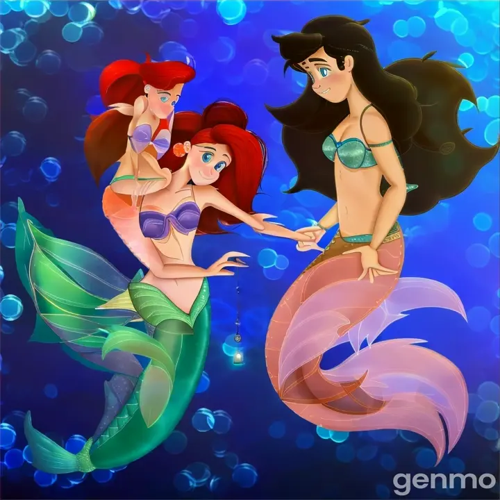 a couple of mermaids standing next to each other