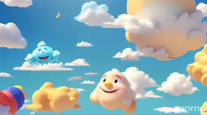 cartoon clouds smiling in sky.  3d animation for kids.. 16:9