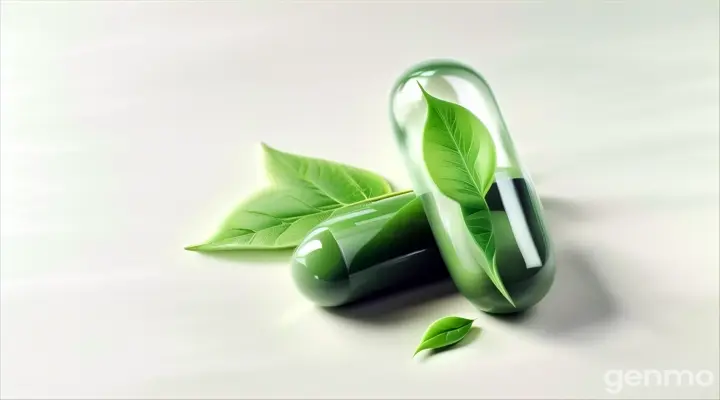 a green pill with a leaf on top of it