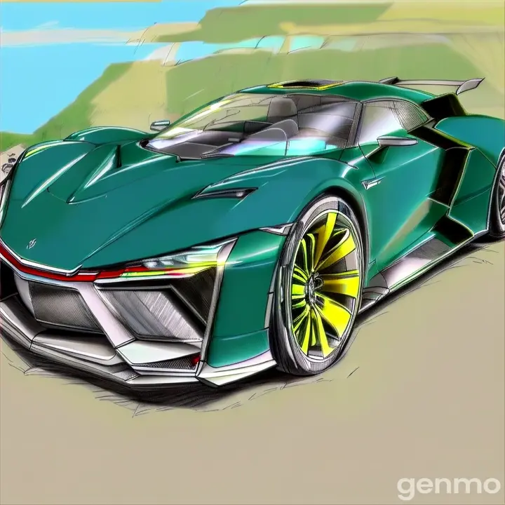 a drawing of a green sports car