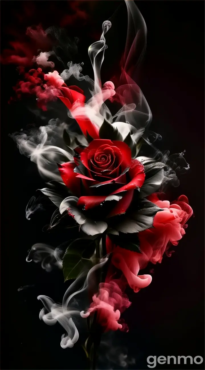 a red rose with smoke coming out of it