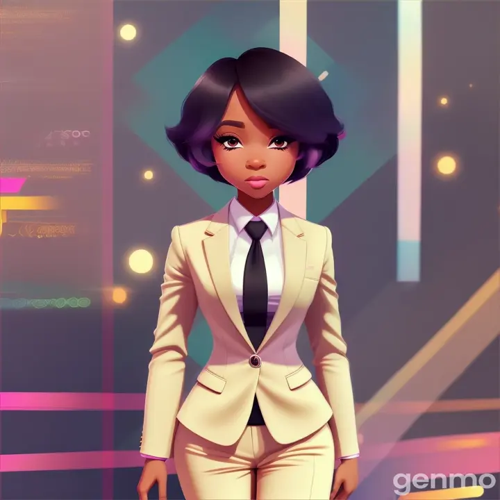 beautiful chibi black woman in a silk business suit